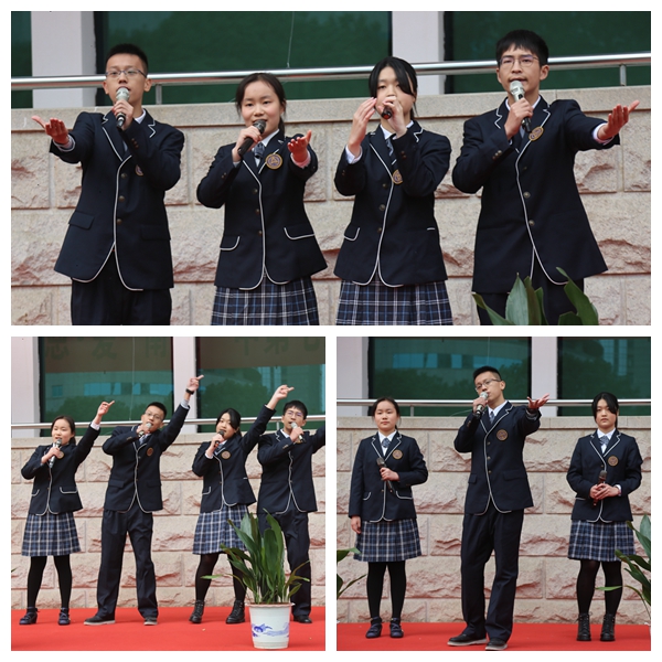 高二年级的王海宁等四位同学为全体班主任献唱歌曲《我们的十七岁》