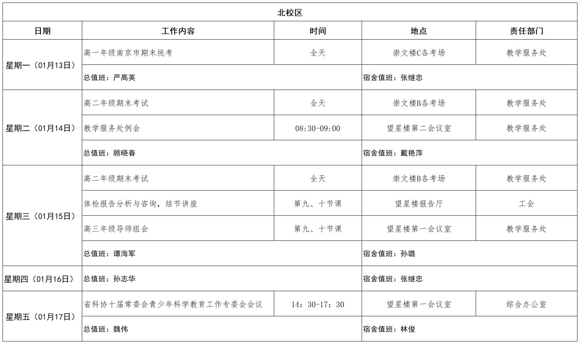 2024-2025学年第一学期日程_第二十周 