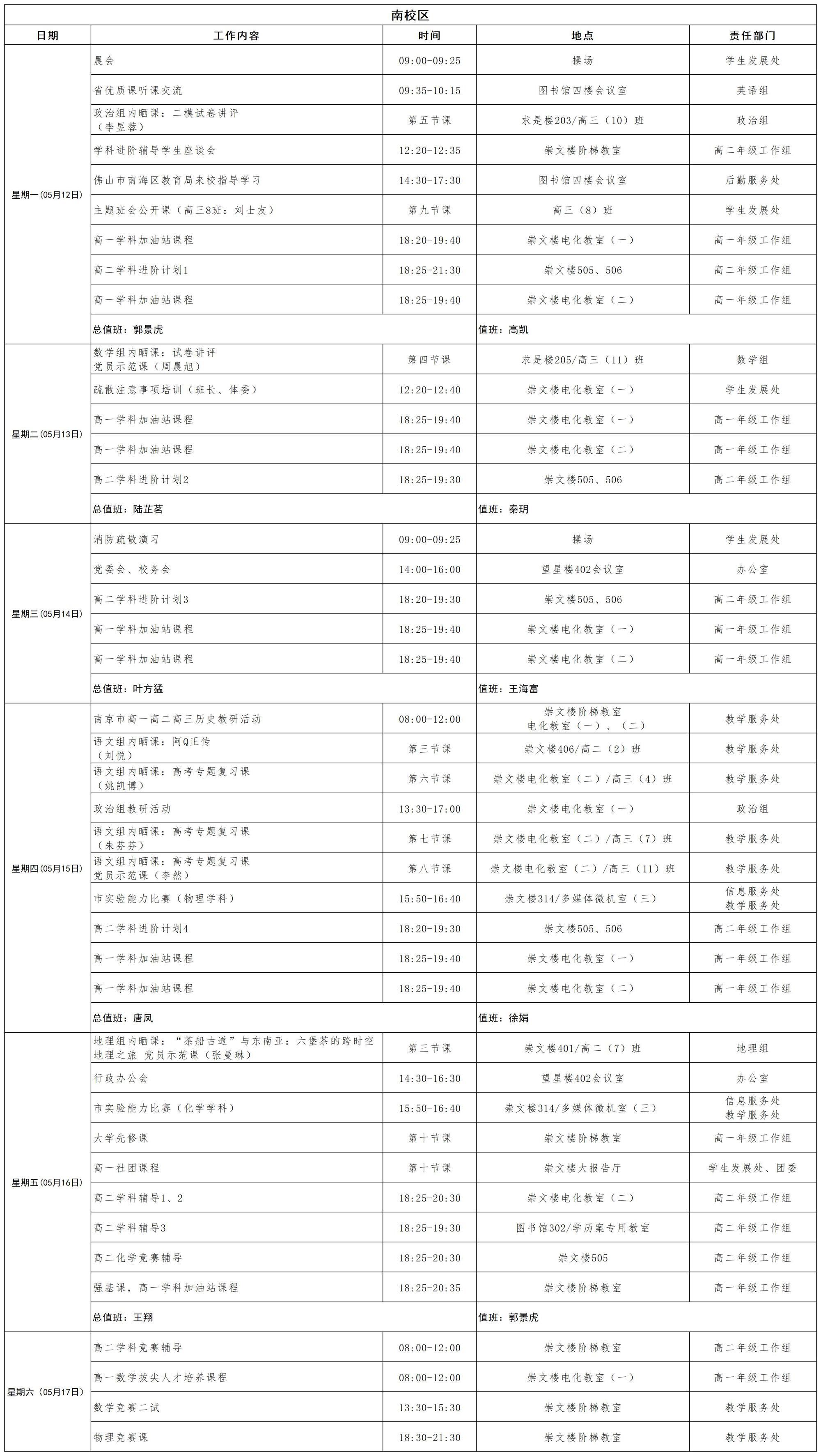 2024-2025学年第二学期南校区日程_第十四周  