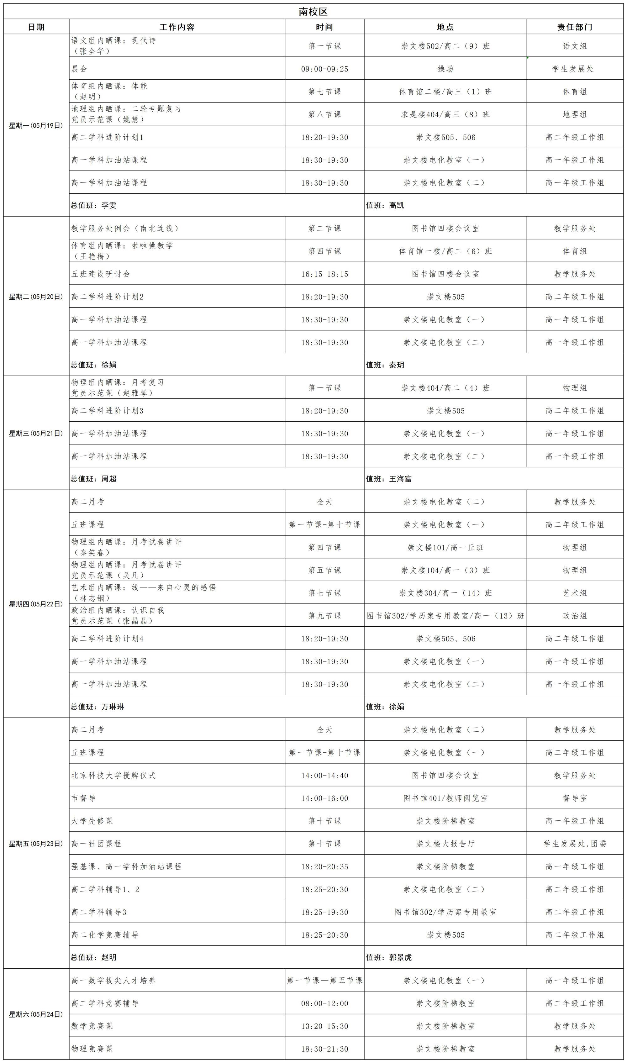 2024-2025学年第二学期南校区日程_第十五周  