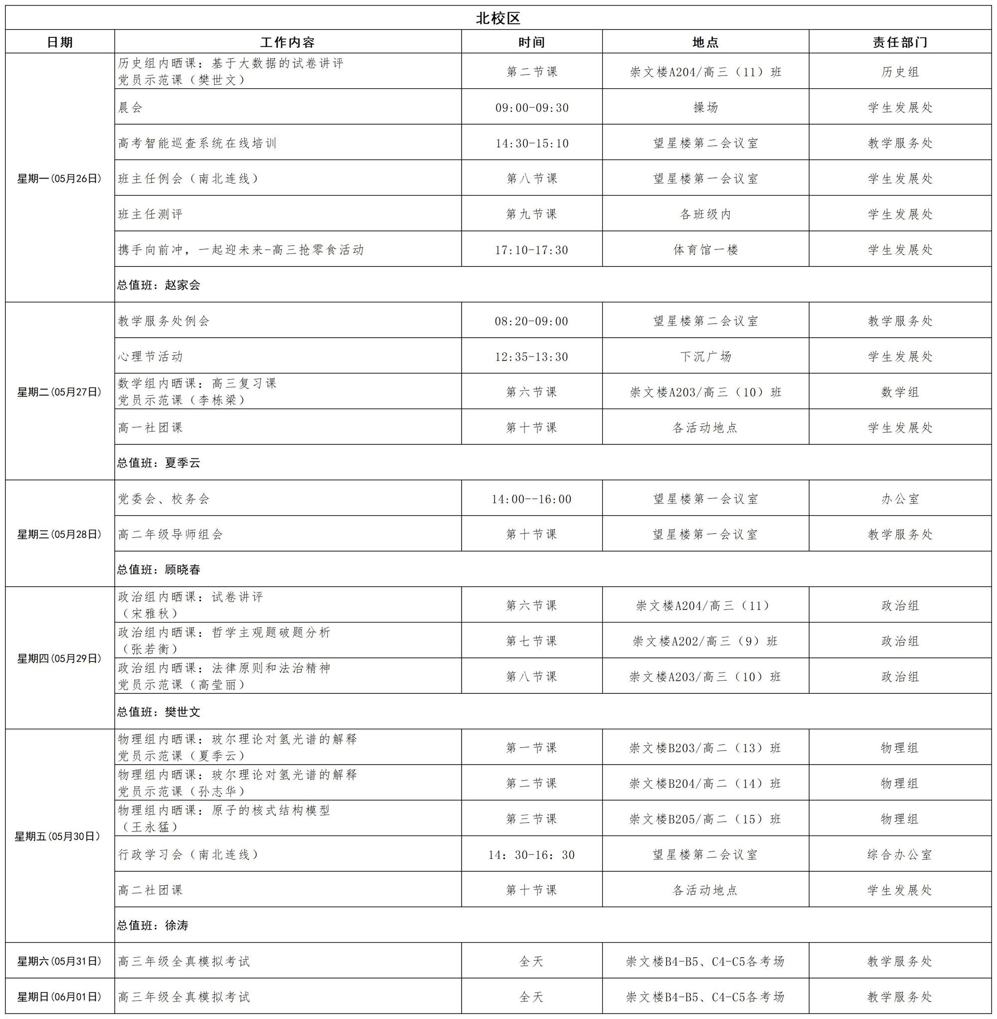 2024-2025学年第二学期日程_第十六周  